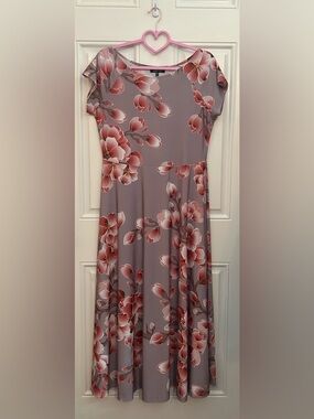LBiSSE Dusty Mauve Floral Maxi Dress with Coral Blooms